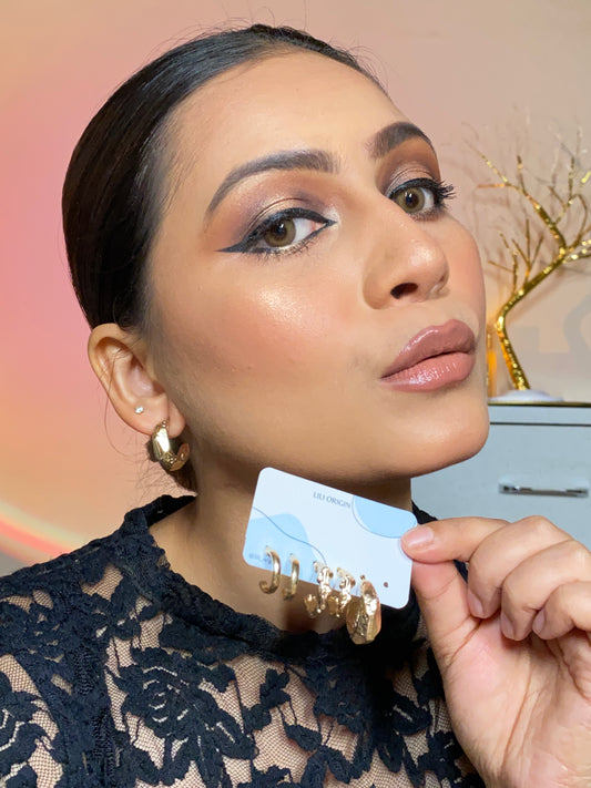 3 Pairs Chunky Hoops Gold Earrings - Lili-Origin