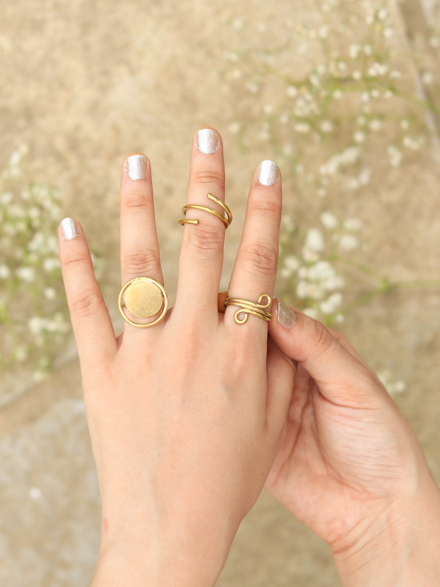 Kyra 3 Rings Combo Brass Adjustable Ring (Anti Tarnish)