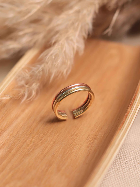 TriRings 3 Rings Combo Brass, Copper and German Silver Adjustable Ring (Anti Tarnish)