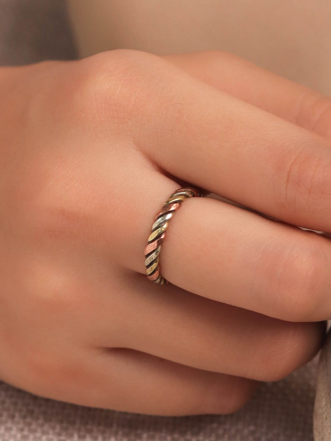 TriRings 3 Rings Combo Brass, Copper and German Silver Adjustable Ring (Anti Tarnish)