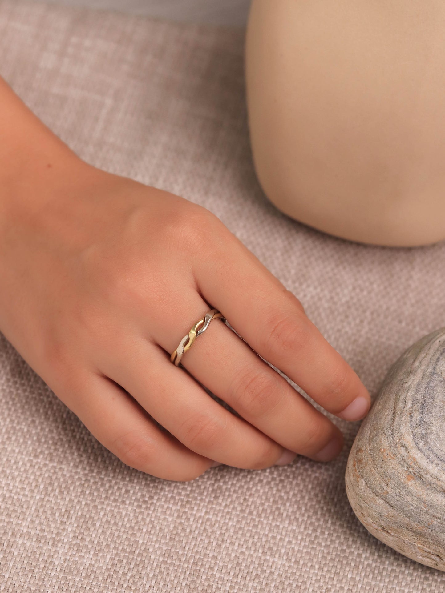 Intertwined Solo Adjustable Brass & German Silver Ring (Anti Tarnish)