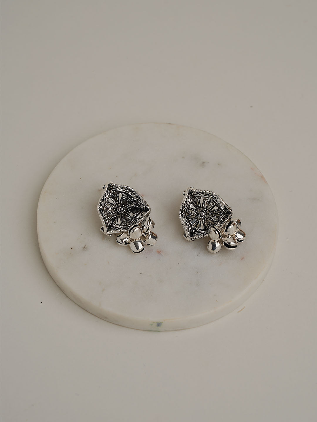 Triangle Antique Ghungroo oxidised Jhumka - Lili-Origin