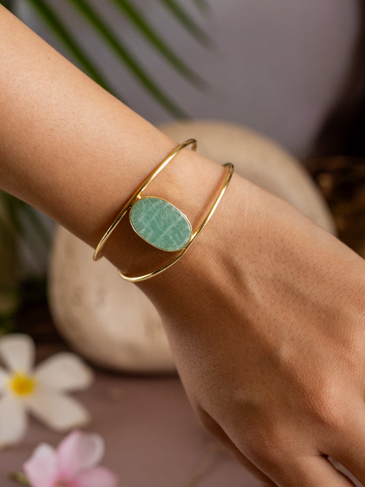 Lucky Green Amazonite Brass Bracelet