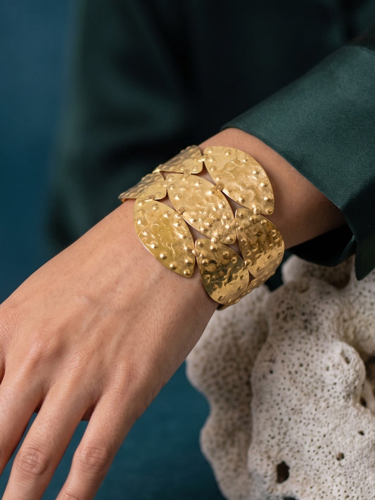 Gilded Petal Cuff Brass Adjustable Bracelet (Anti Tarnish)