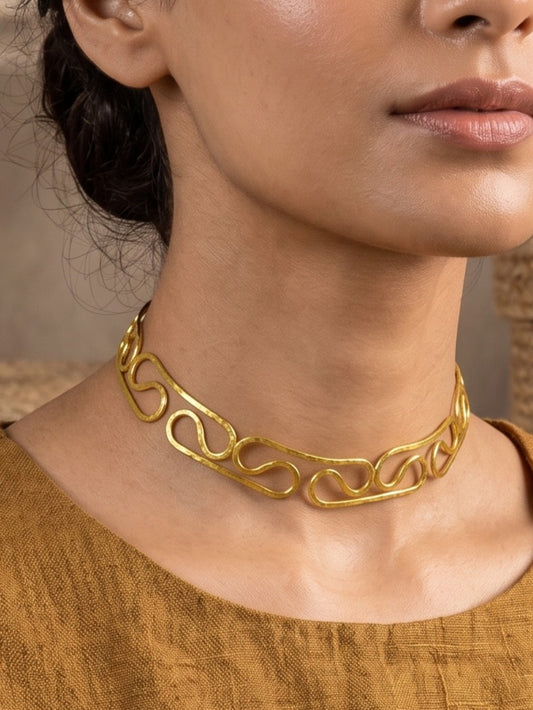 Dreamwave Statement Brass Adjustable Choker (Anti Tarnish)