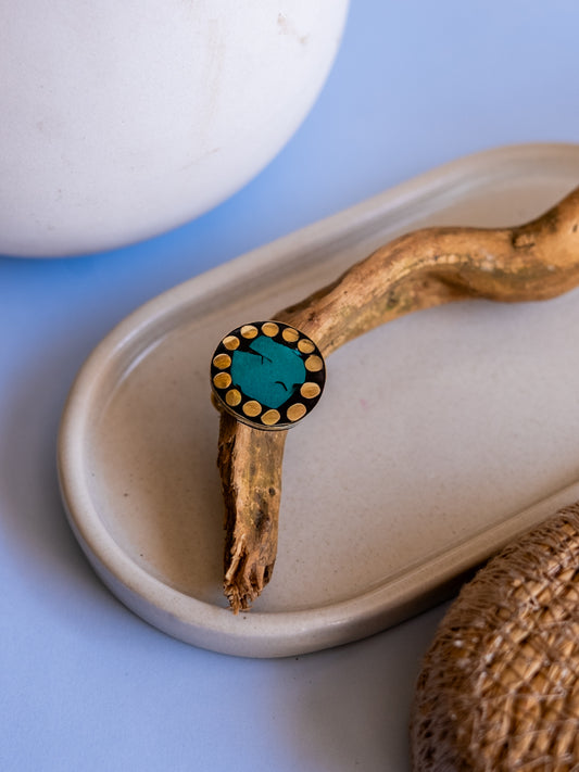 Teal Circle – Mosaic Muse Brass Adjustable Ring (Anti Tarnish)
