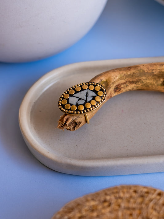 Noir Oval – Mosaic Muse Brass Adjustable Ring (Anti Tarnish)