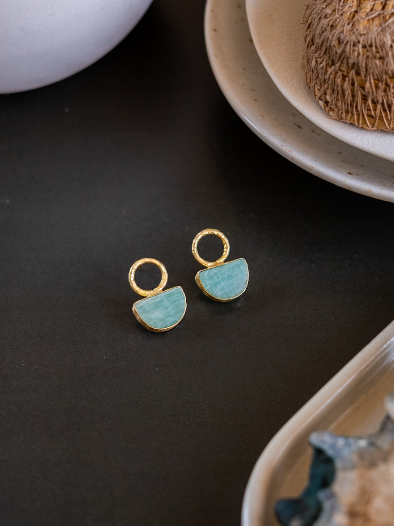 Crescent Green Amazonite Stud