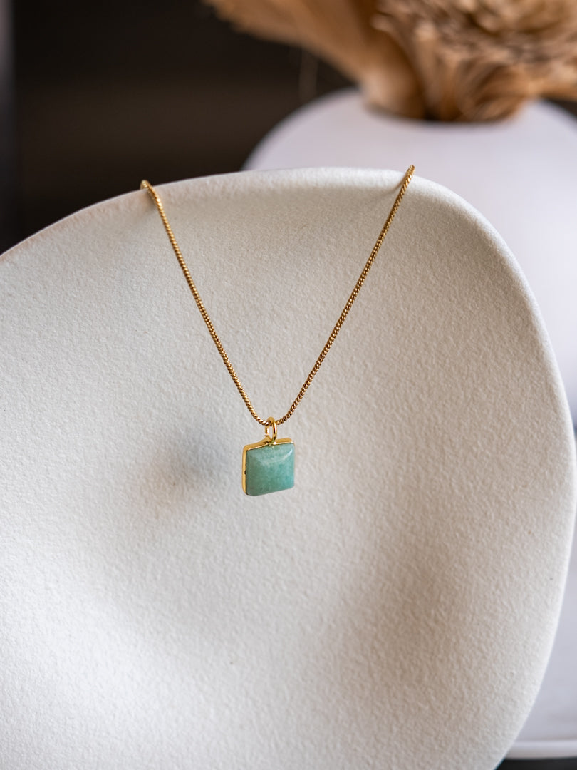Amazonite Square Brass Necklace. (Anti Tarnish)