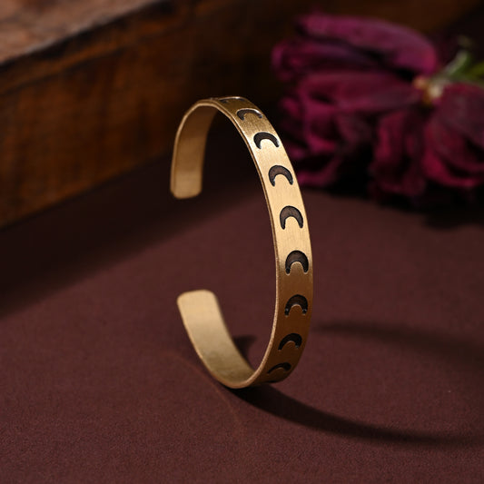 Moon Hand Stamped Brass Band Adjustable Bracelet (Anti tarnish)