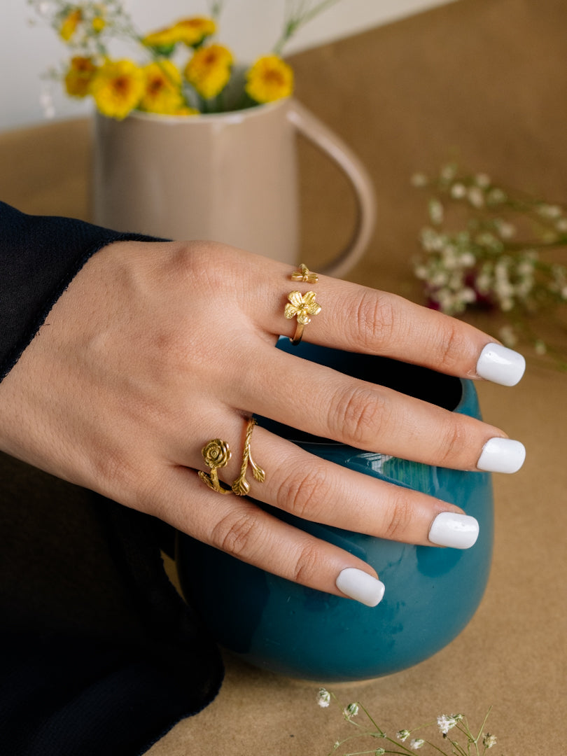 Petal Pair 2 rings Combo Brass Adjustable Ring (Anti Tarnish)