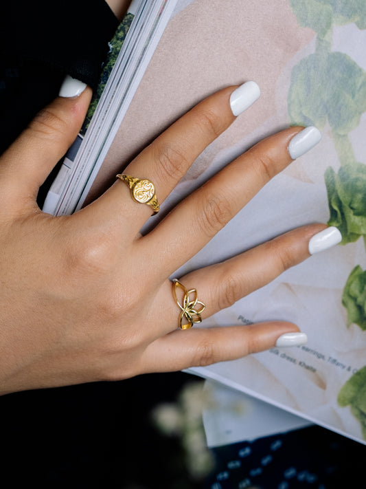 Lotus Whisper 2 rings Combo Brass Adjustable Ring (Anti Tarnish)