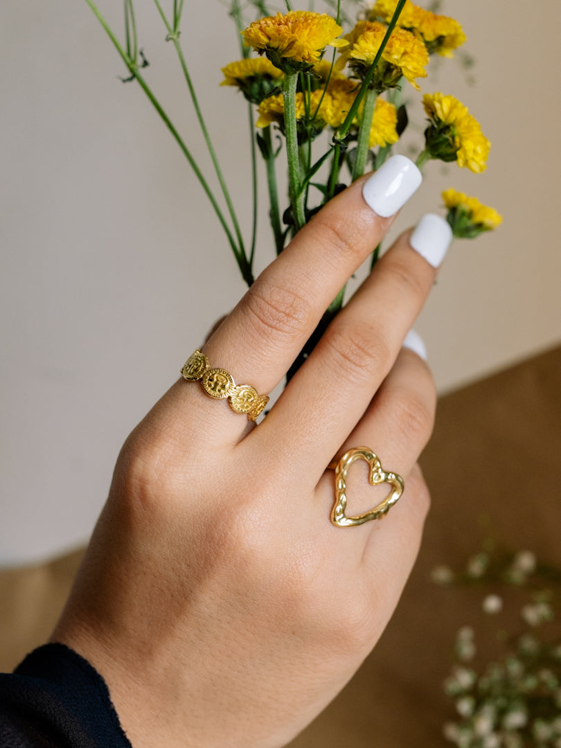 Heart and Harmony 2 rings Combo Brass Adjustable Ring (Anti Tarnish)