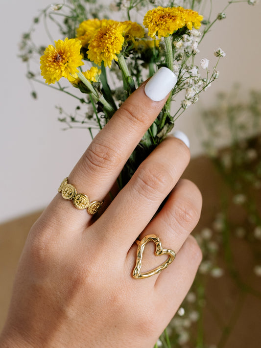 Heart and Harmony 2 rings Combo Brass Adjustable Ring (Anti Tarnish)