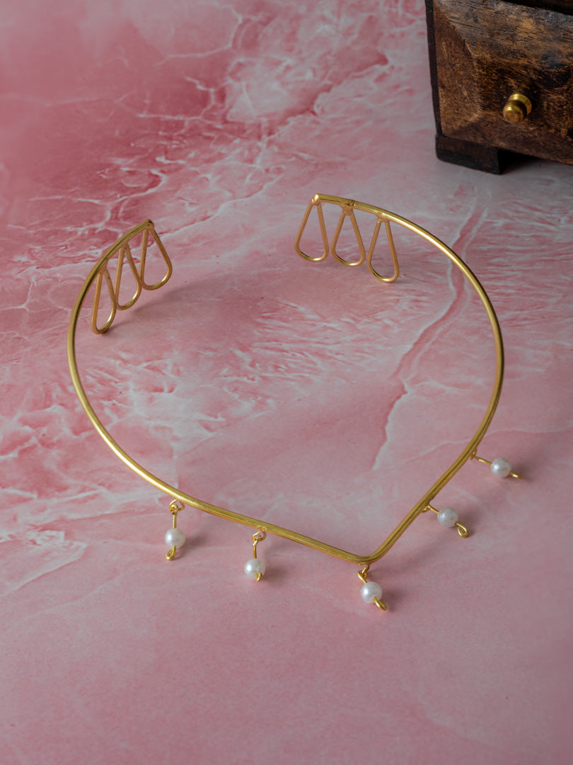 Pearl Cascade Hair Cuff Brass Adjustable (Anti Tarnish)