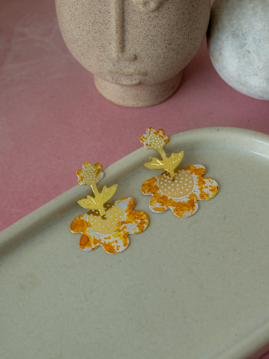 Golden Meadow Hand-Painted Brass Earrings