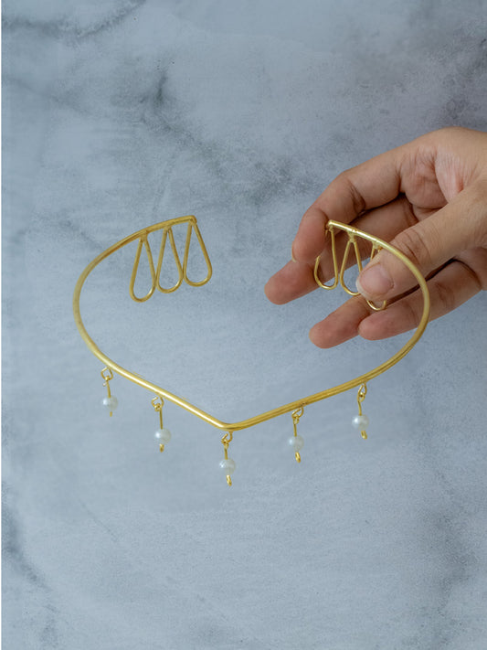 Pearl Cascade Hair Cuff Brass Adjustable (Anti Tarnish)