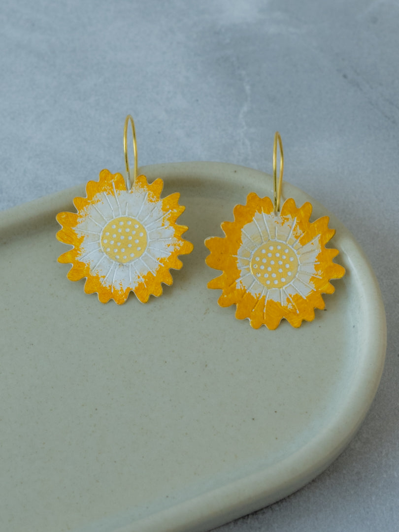 Sun Bloom Hand-Painted Brass Earrings