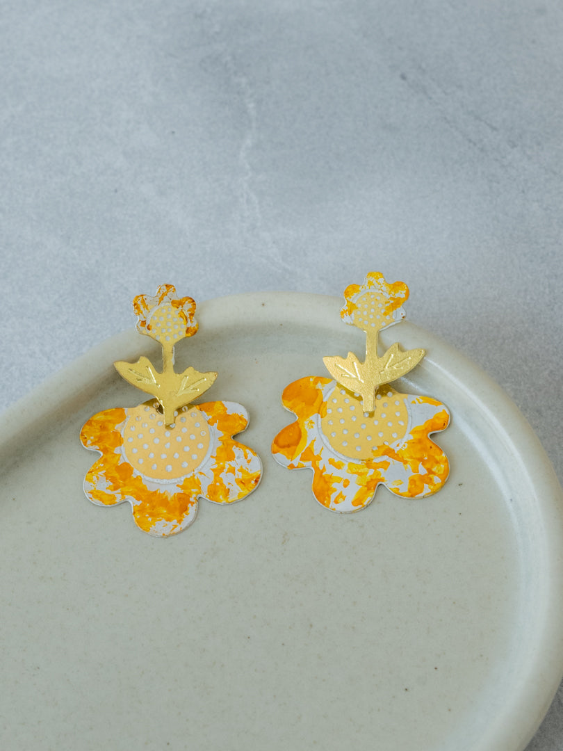 Golden Meadow Hand-Painted Brass Earrings