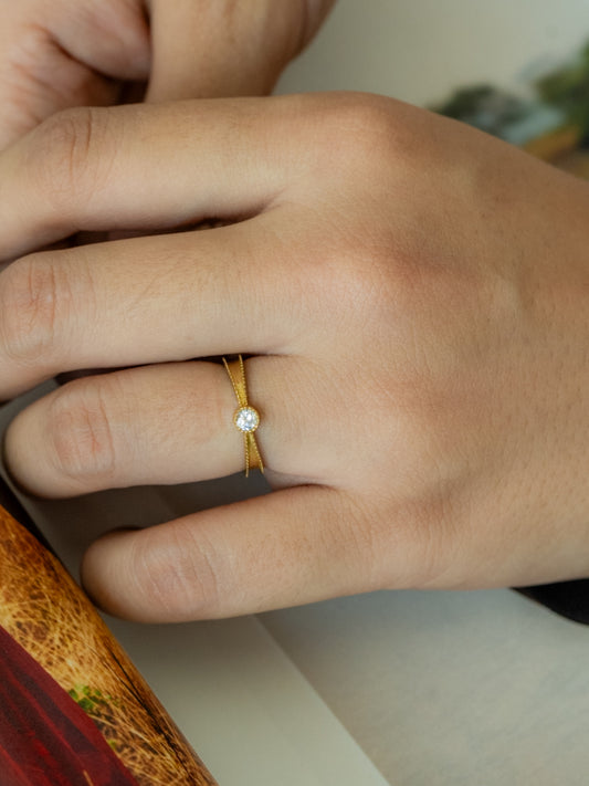 Solitaire Whisper Brass Adjustable Ring (Anti Tarnish)