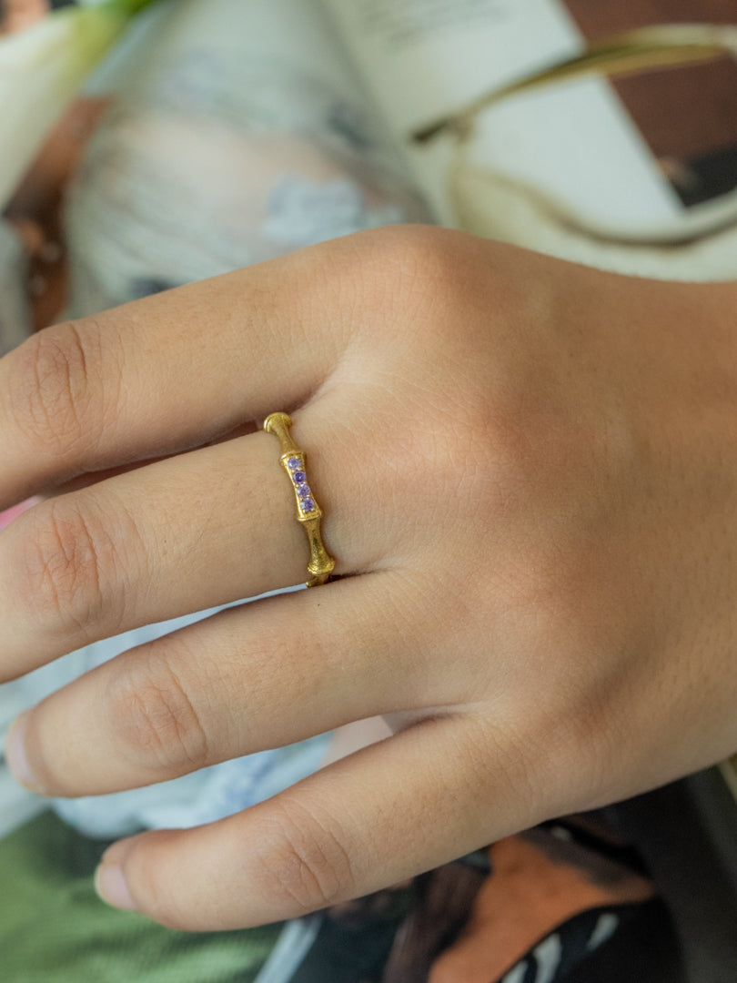 Bamboo Spark Brass Adjustable Ring (Anti Tarnish)