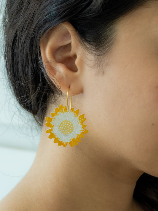 Sun Bloom Hand-Painted Brass Earrings