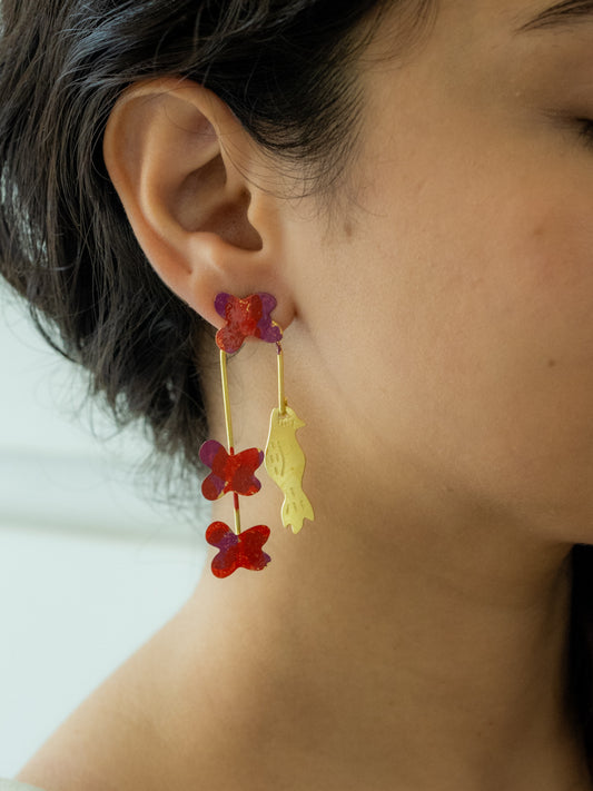 Flutter Bird Hand-Painted Brass Earrings