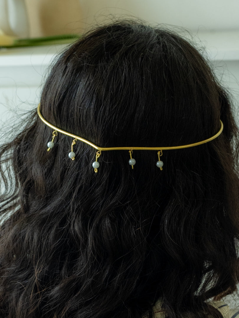 Pearl Cascade Hair Cuff Brass Adjustable (Anti Tarnish)