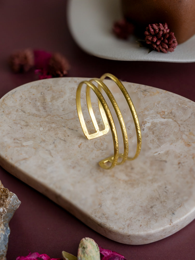 Rows Tri Brass Bracelet (Anti Tarnish) Adjustable