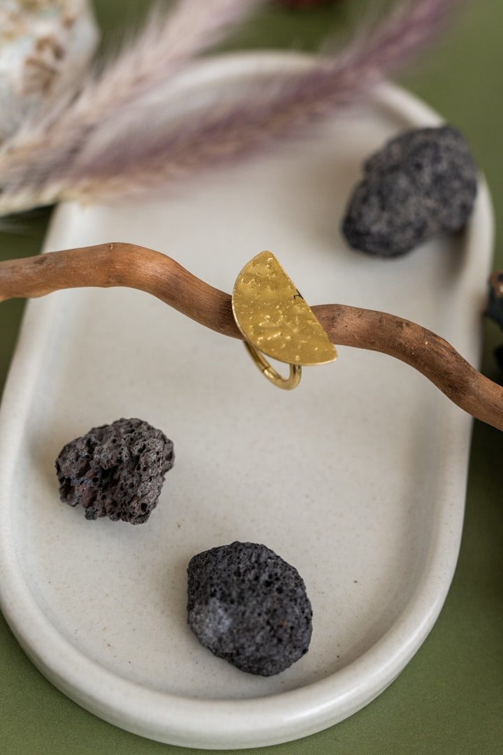 Semi Lunar Brass Adjustable Ring (Anti Tarnish)