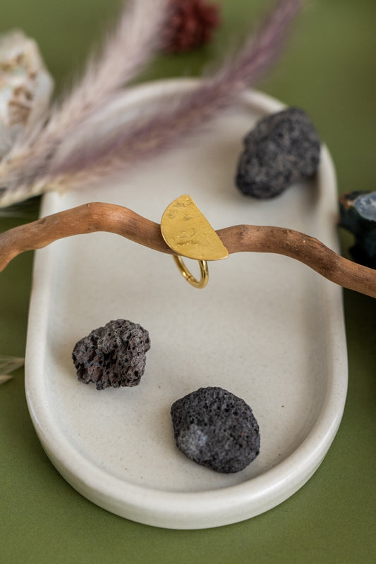 Semi Lunar Brass Adjustable Ring (Anti Tarnish)