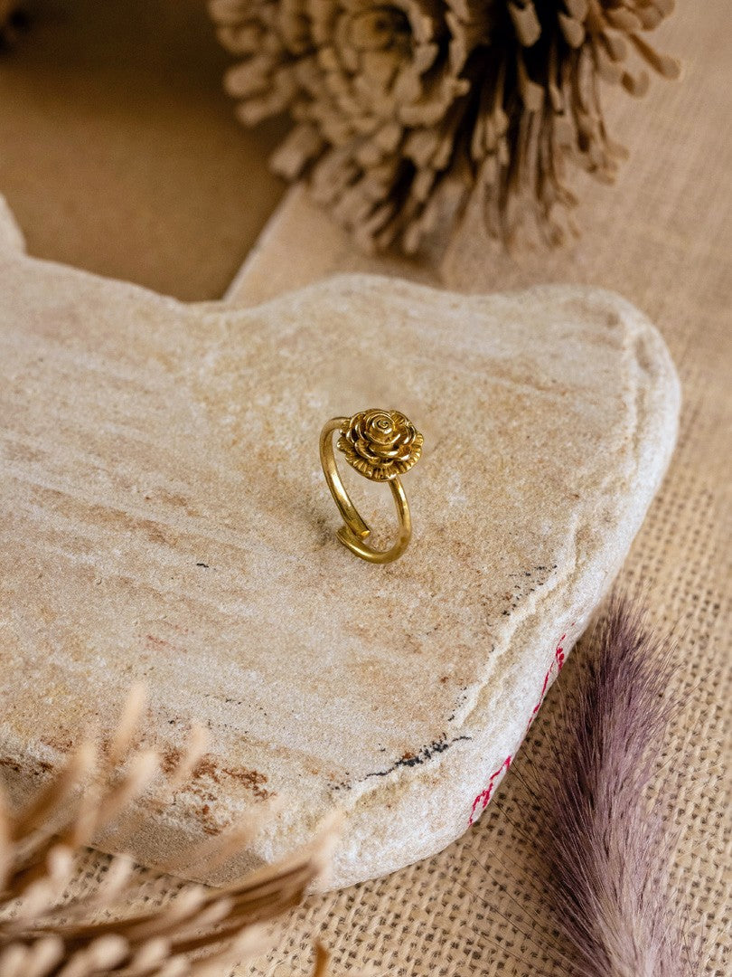 Rose Brass Ring Adjustable (Anti Tarnish)