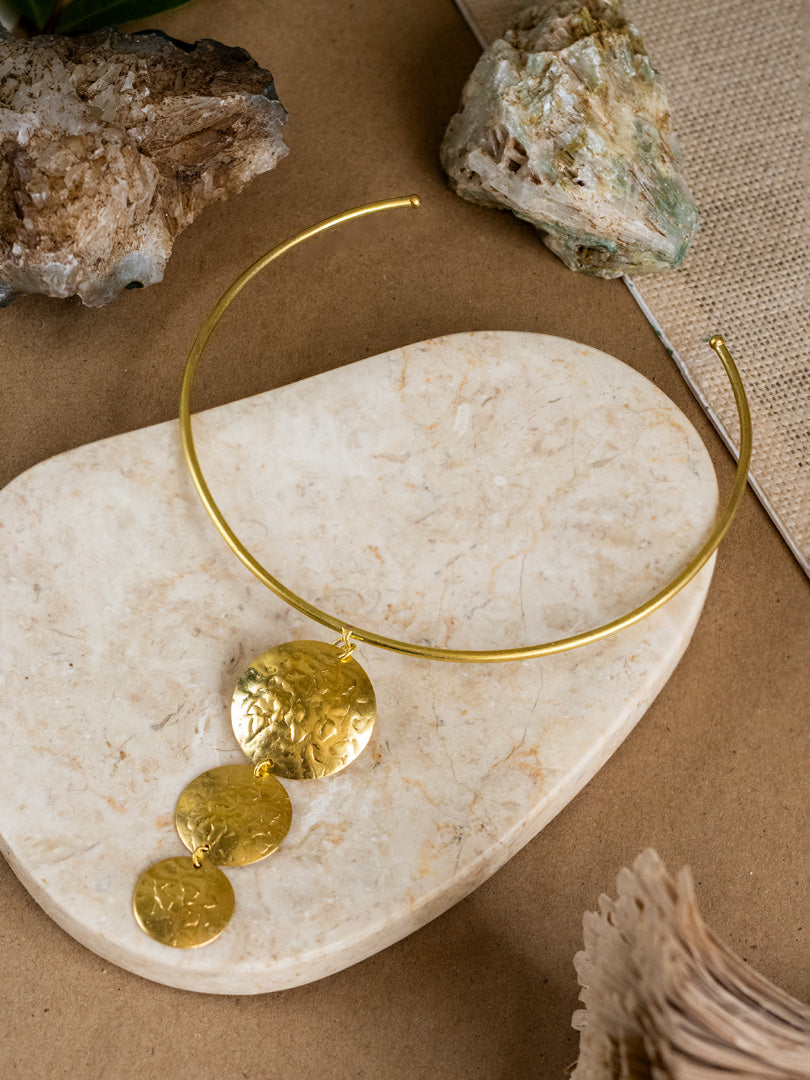 Mandala Statement Brass Adjustable Choker (Anti Tarnish)