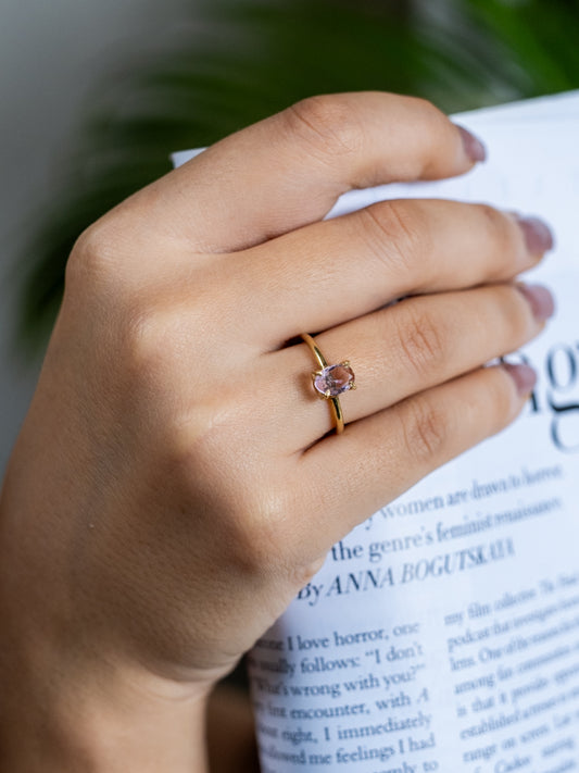 Vivi Pink Brass Adjustable Ring (Anti Tarnish)