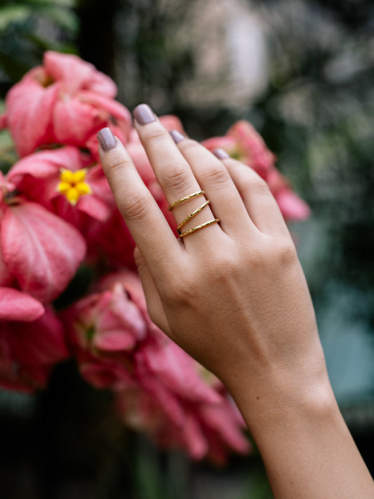 Hammered Trio Brass Adjustable Ring (Anti Tarnish)