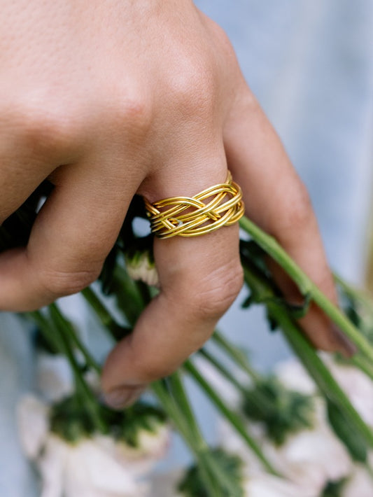 Braided Statement Adjustable Brass Ring (Anti Tarnish)