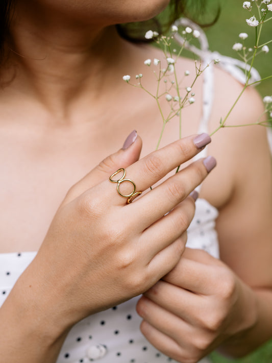 Oval Hallow Adjustable Brass Ring (Anti Tarnish)