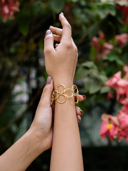 Celestial Circles Brass Adjustable Bracelet (Anti Tarnish)