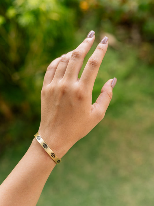 Evil eye Hand Stamped Brass Band Adjustable Bracelet (Anti tarnish)