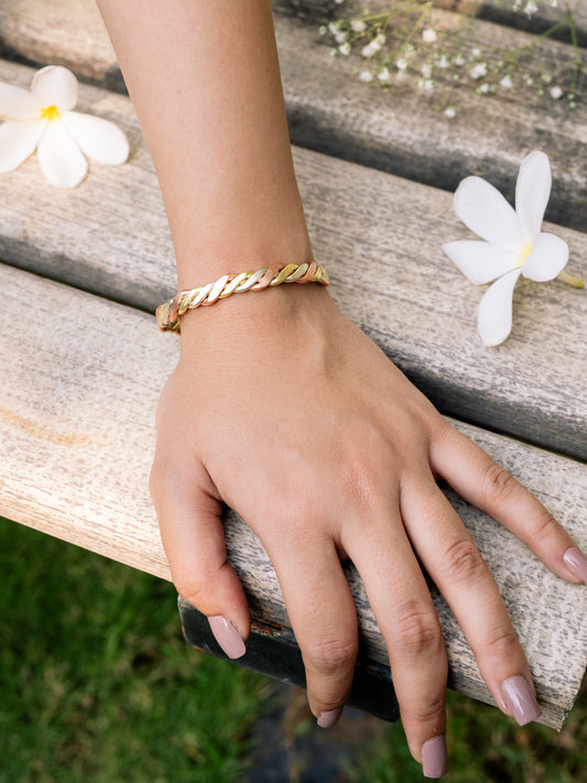 Weave Tri Metal Adjustable Cuff (Anti Tarnish)