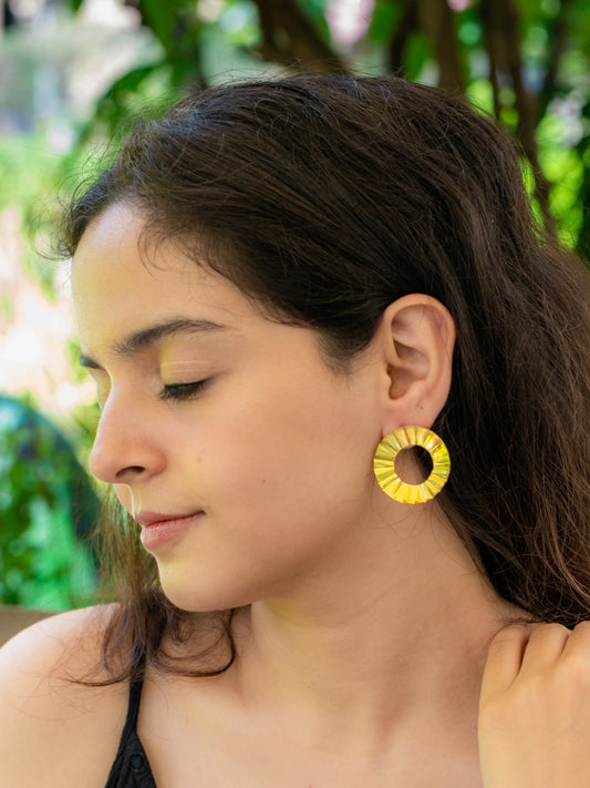 Pleated Circle Brass Earring (Anti Tarnish)