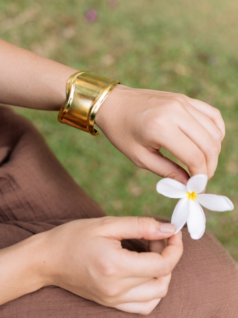 Solara Cuff Brass Adjustable Bracelet (Anti Tarnish)