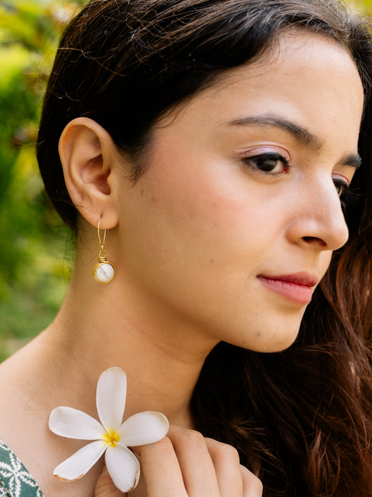 White Howlite Crystal Globe Brass Stone Earring (Anti Tarnish)