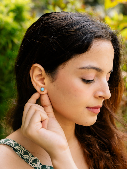 Firoza (Turquoise) Stone Brass Earring (Anti Tarnish)