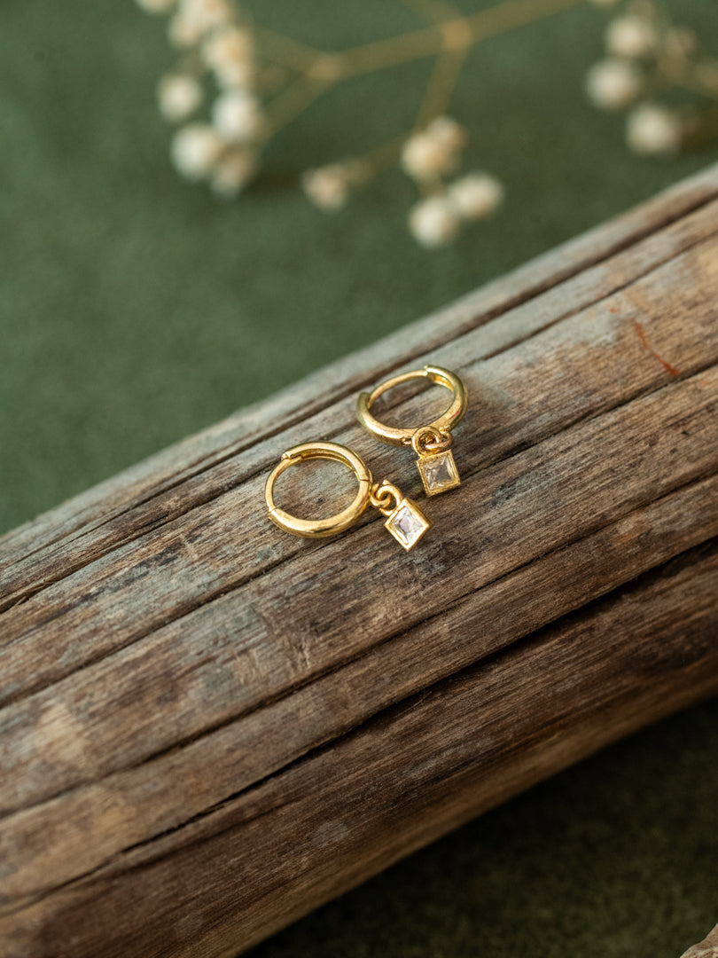 Square Charm diamond brass Huggies (Anti Tarnish)
