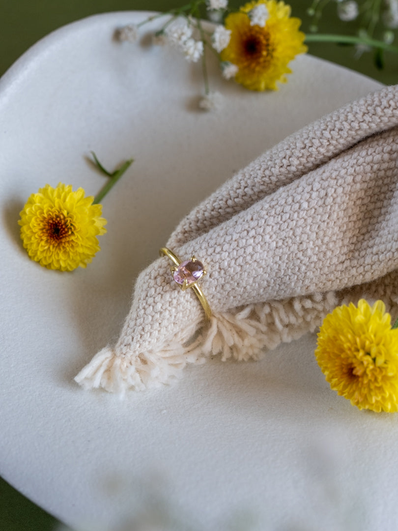 Vivi Pink Brass Adjustable Ring (Anti Tarnish)