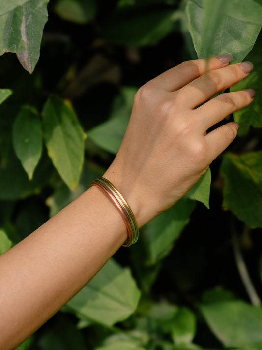 Stripe Tri Mixed Metal Adjustable Brass Bracelet (Anti Tarnish)