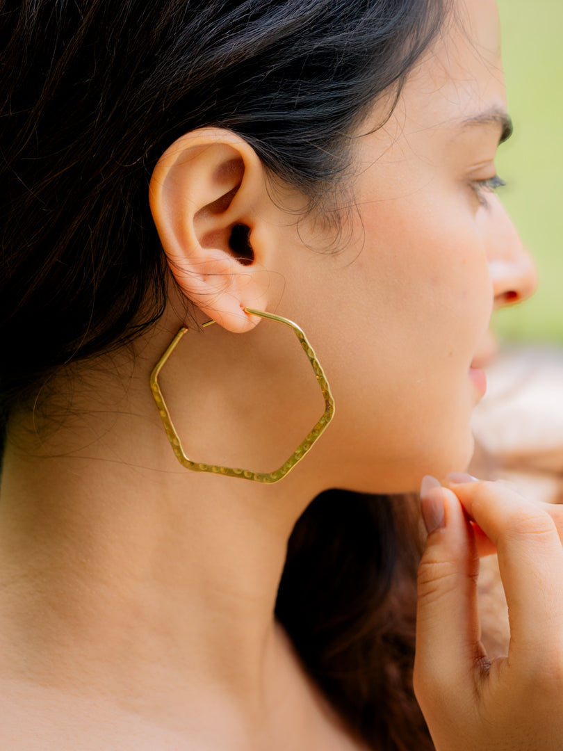Heather Hampered Hoop Brass Earring (Anti Tarnish)