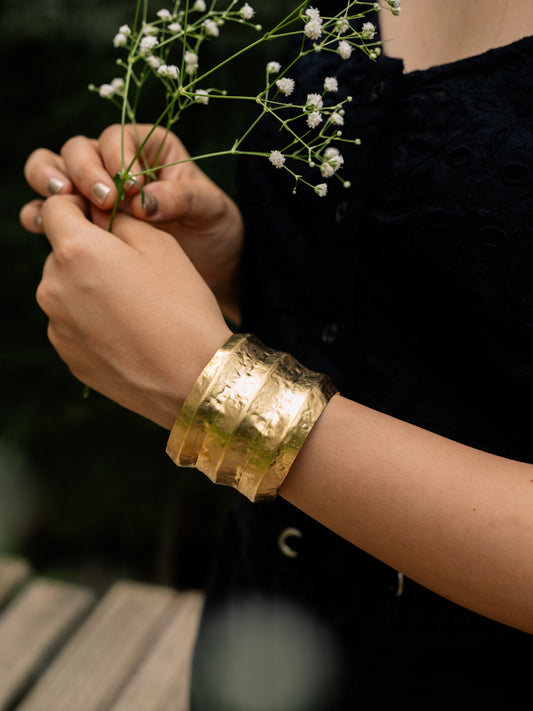 Nova Golden Wave Statement Brass Cuff (Anti Tarnish)