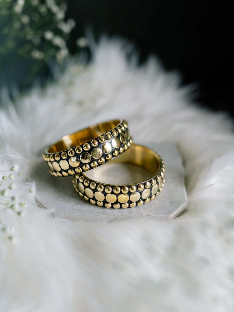 Vintage Studded Brass Bangle Combo - Stack of 3 Bangles